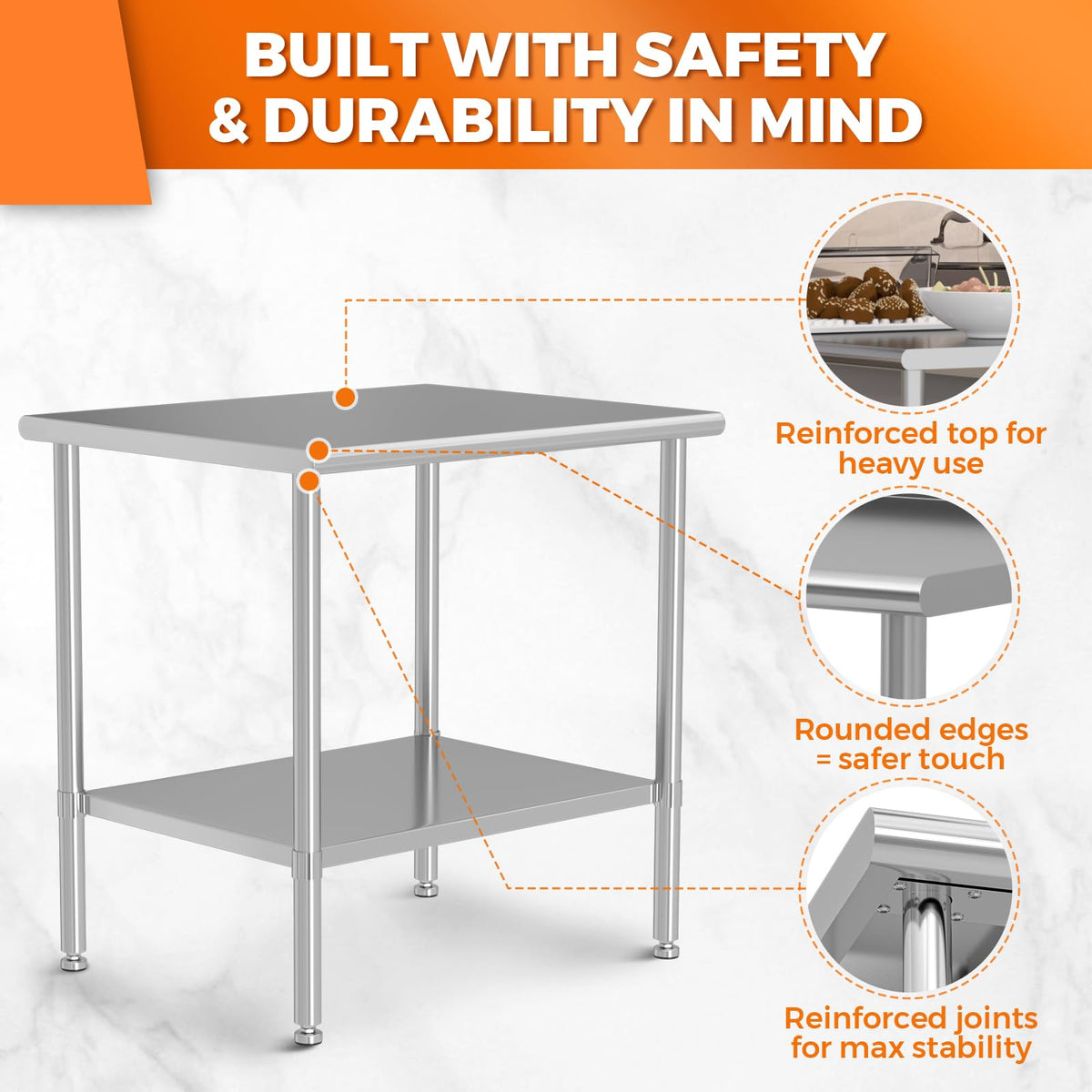 30 x 36 Inch All Stainless Steel Work Table, Commercial Prep Table