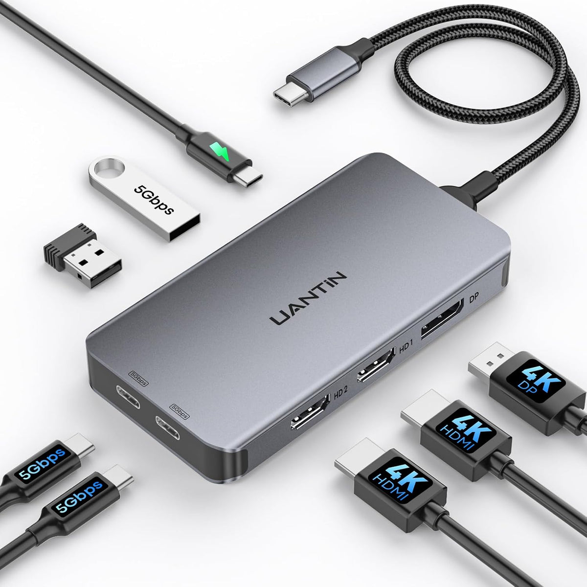 Laptop Docking Station 3 Monitors, 8-in-1 USB C Dock with 2 HDMI, DP | USB C Docking Station Dual Monitor with