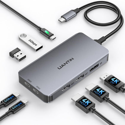 Laptop Docking Station 3 Monitors, 8-in-1 USB C Dock with 2 HDMI, DP | USB C Docking Station Dual Monitor with