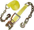 11-181 2in. x 27ft. Heavy Duty 10,000 LBS Capacity Ratchet Tie Down with Hook and Chain, Yellow