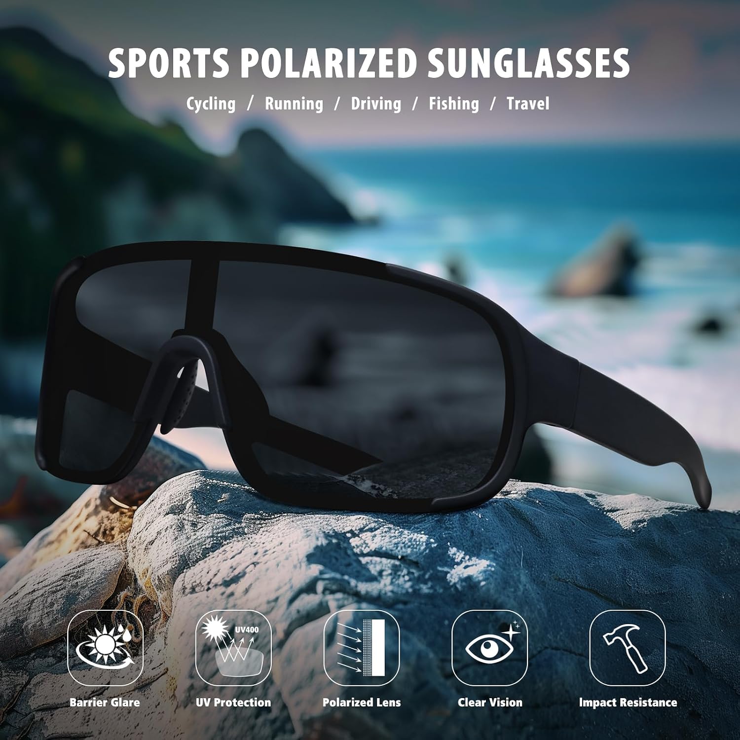 Polarized Cycling Sports Sunglasses for Men Women UV Protection Fishing Bike Running Wrap Around Sun Glasses