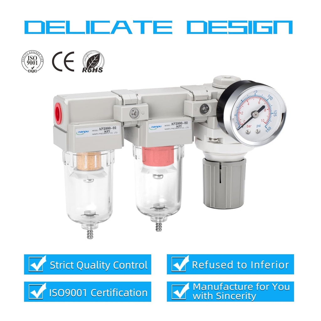 NANPU 1/4" NPT Air Drying System, 0.01-Micron Coalescing Filter Regulator
