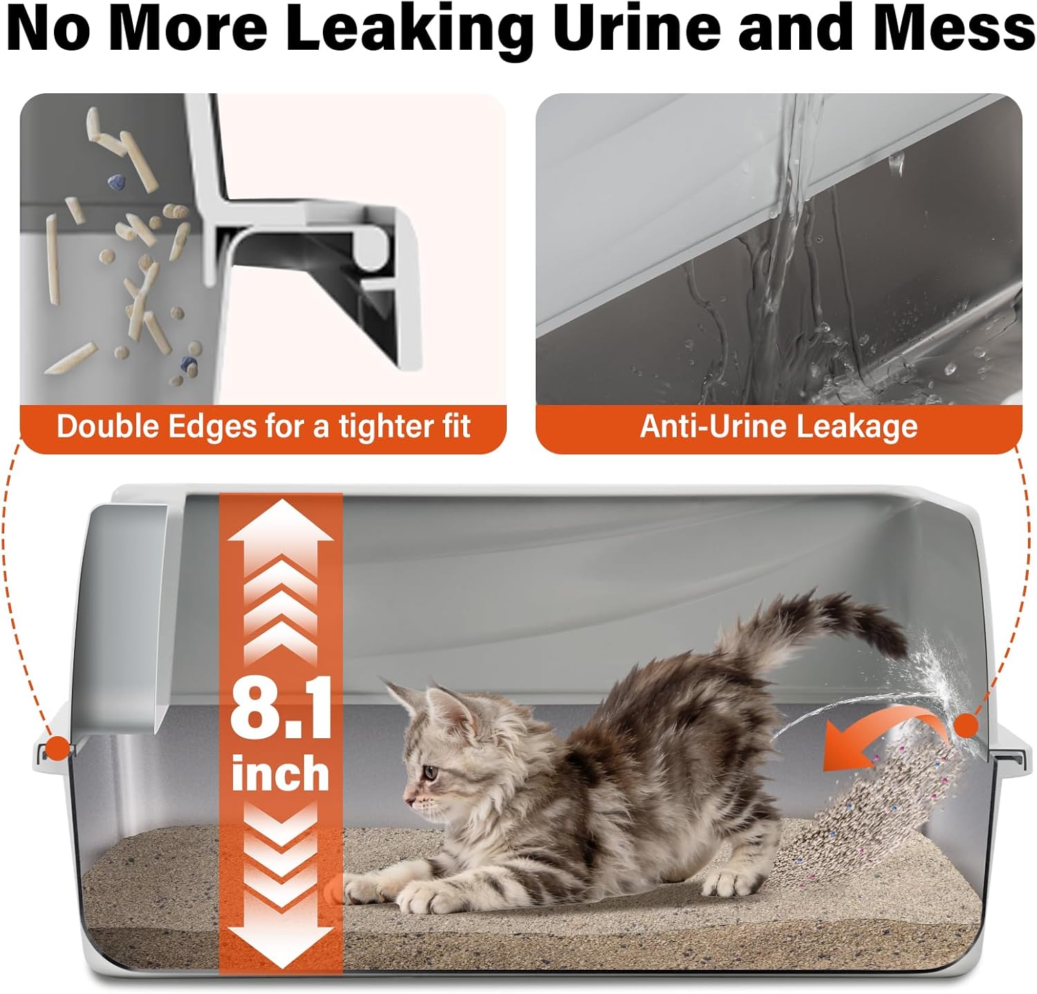 Stainless Steel Litter Box with Lid,Metal Kitty Litter Box,Low Entry Litter Boxes with Scoop and Mat,Kitten Litterbox