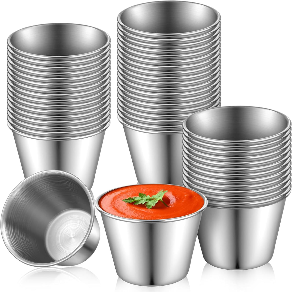 50 Pcs 2.5oz Stainless Steel Dipping Sauce Cup Mini Dip Bowls