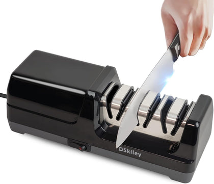 Electric Knife Sharpener for Kitchen – Professional 3-Stage 100% Diamond System with 20° Precision Angle, Fast