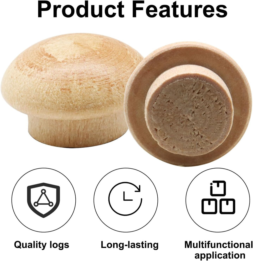 Wood Plugs, Maple Button Top Screw Covers, 100 Pack, 3/8 Inch | Round-Head Hardwood Plugs