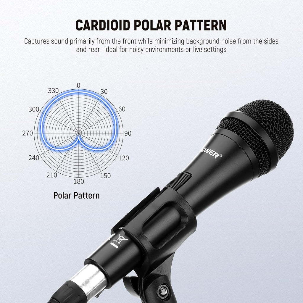 NW-040 Cardioid Dynamic Microphone with XLR Cable, Rigid Metal Housing, Unidirectional Pickup Mic for Musical