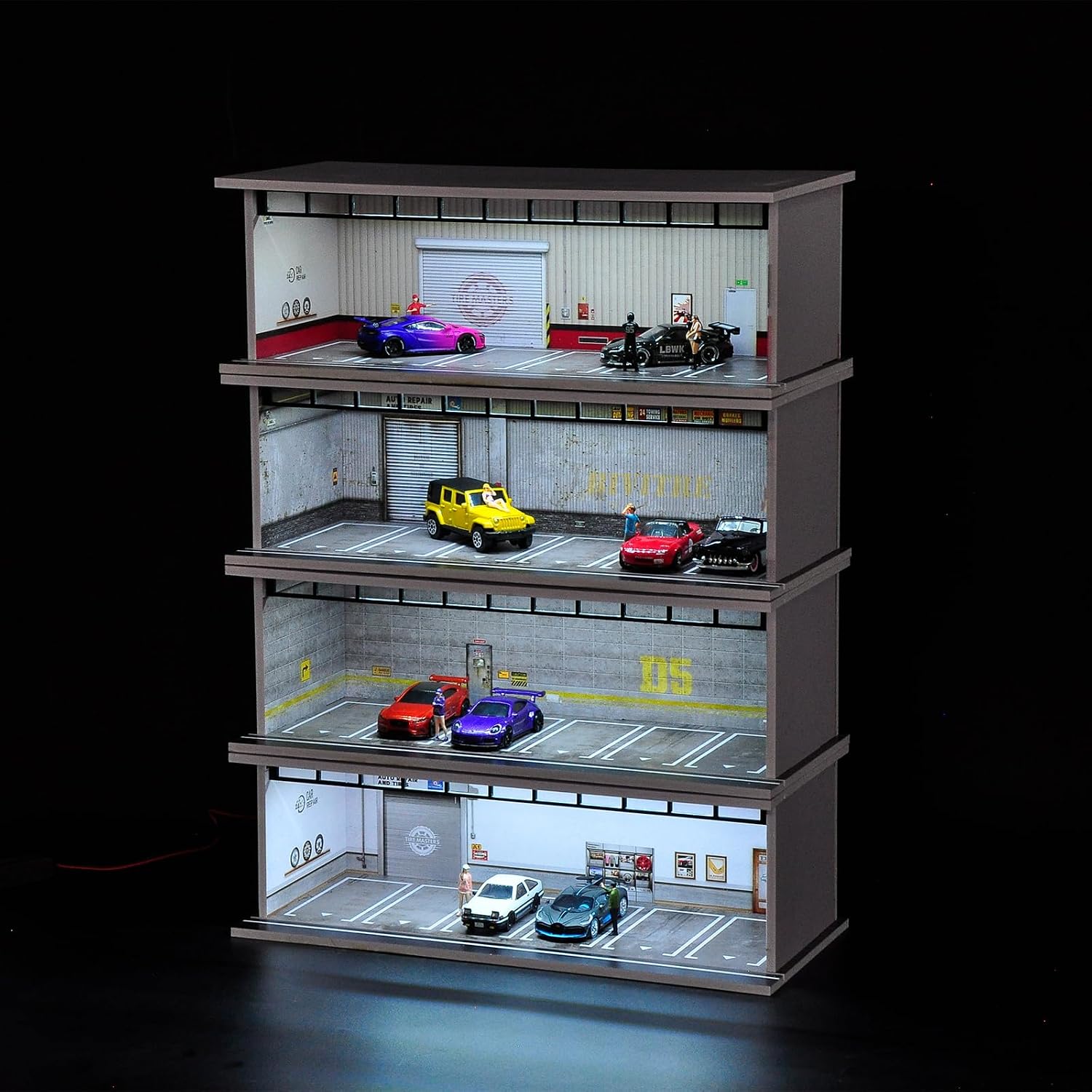 1/64 Diorama Display Case with LED Lights for 1/64 Scale Model Car | Stackable Garage Compatible with Hot Wheels