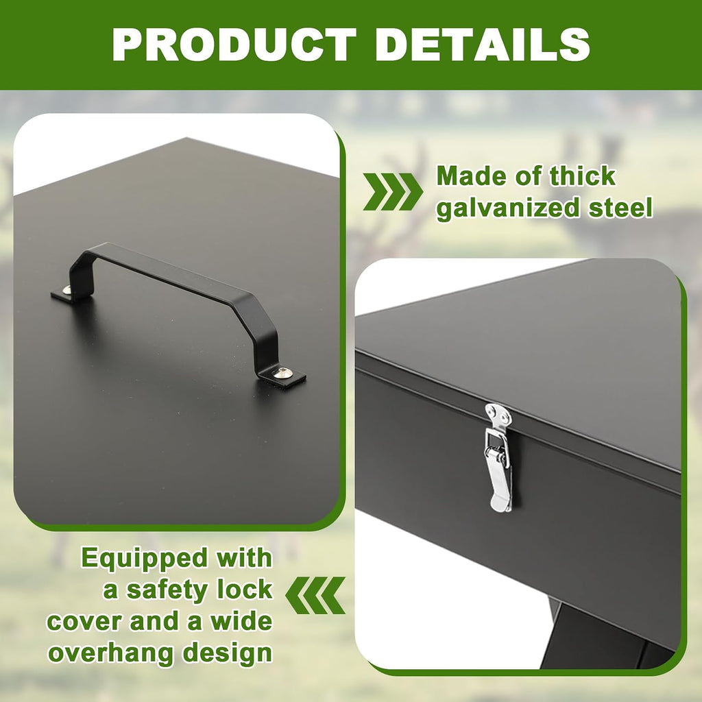 60lb Gravity Deer Feeder. Heavy Duty Deer Feeder with 4 Feed Head and Mounting Post, Galvanized Steel Metal Portable
