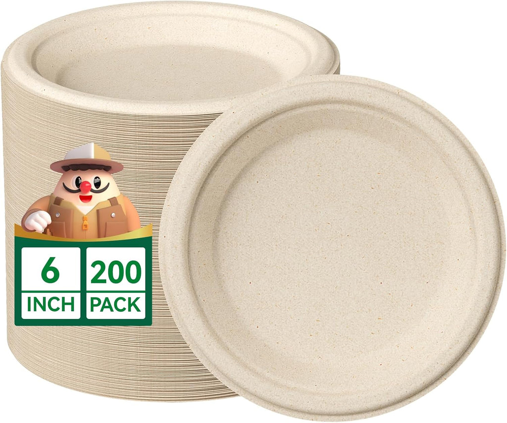 Small Dessert Paper Plates 6 Inch 200 Pack Compostable Nature