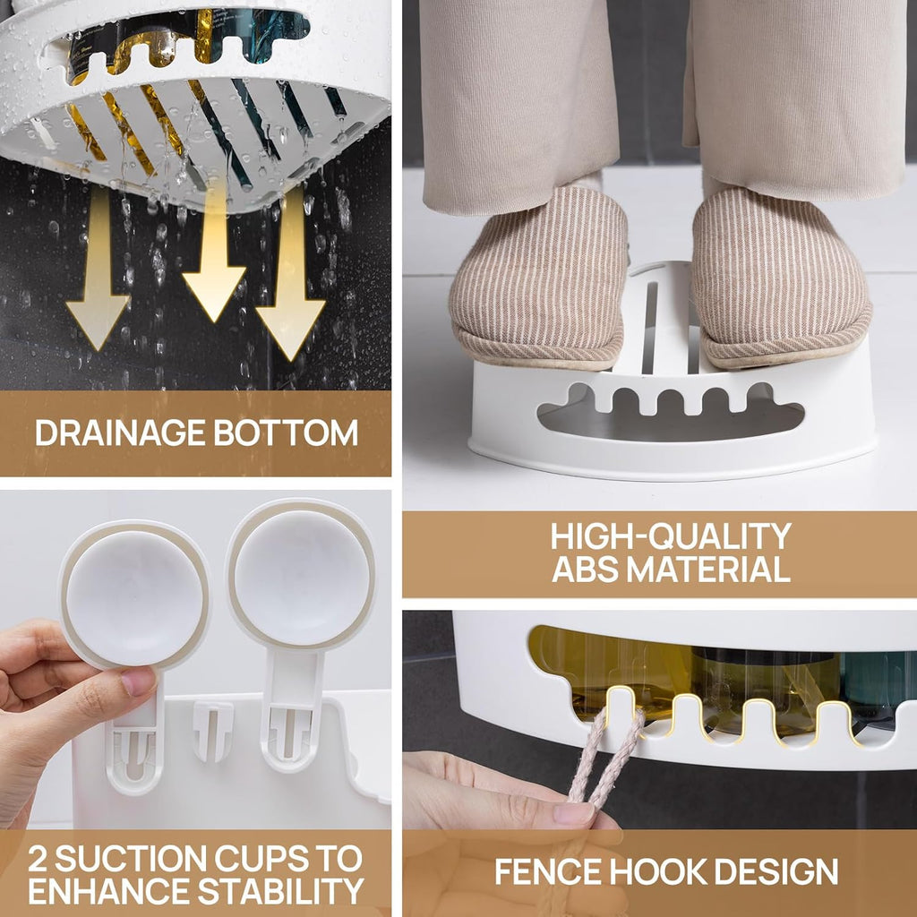 Corner Shower Caddy Suction Cup, shower shelves suction cup, White | 2 Pack Basket Bathroom, Waterproof & Oil-proof