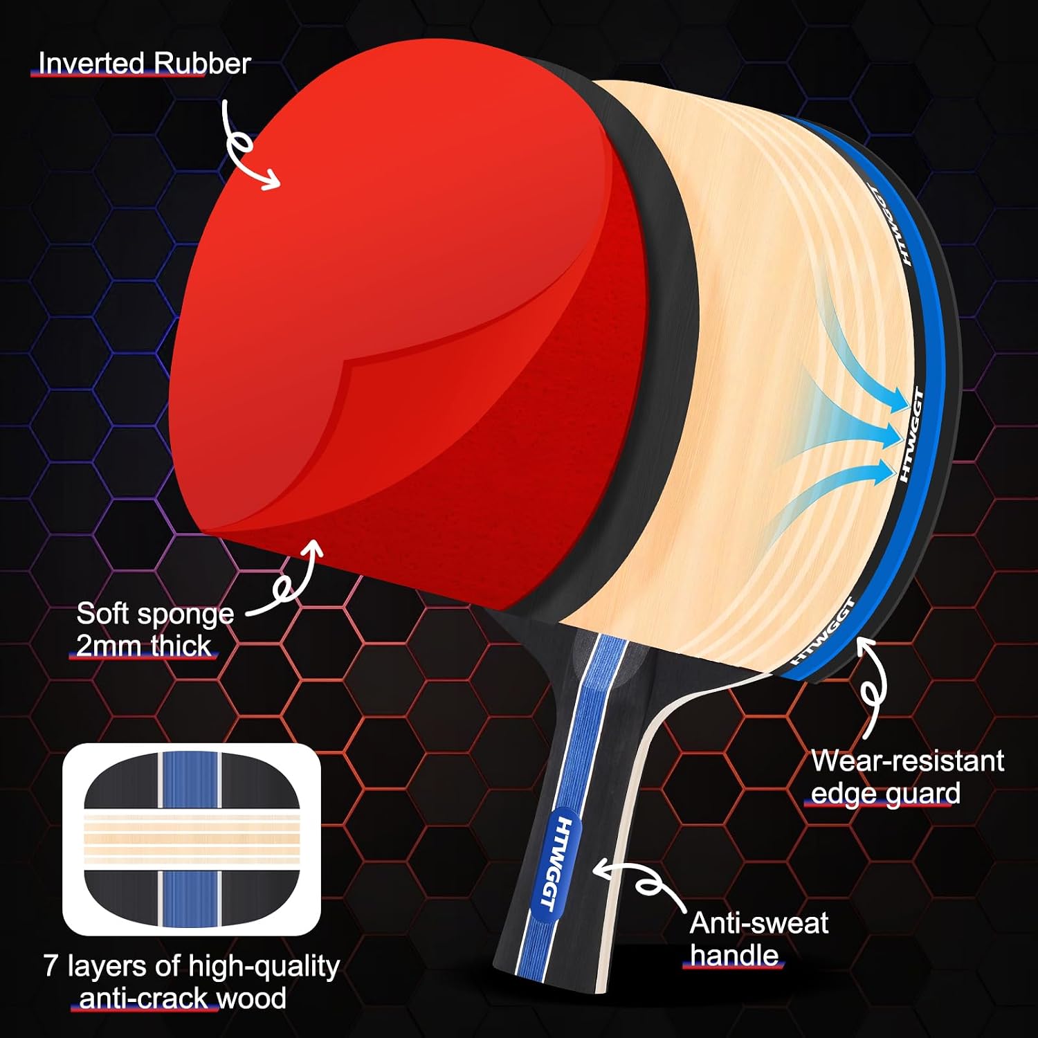2‑Player Ping Pong Paddles Set with Table Tennis Net, Balls and Case | Premium Ping Pong Paddles Set of 2, Ideal for