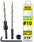 FTG USA #10 (3/16") Tapered Countersink Drill Bit Hex Set Stop & Spare