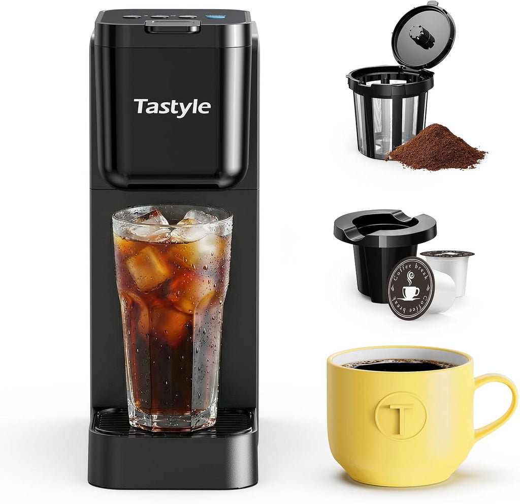 Single Serve Coffee Maker Hot and Iced with Bold Brew, Up to 16 Oz | for K Cup and Ground, Fits 7.3'' Travel Mug, 5