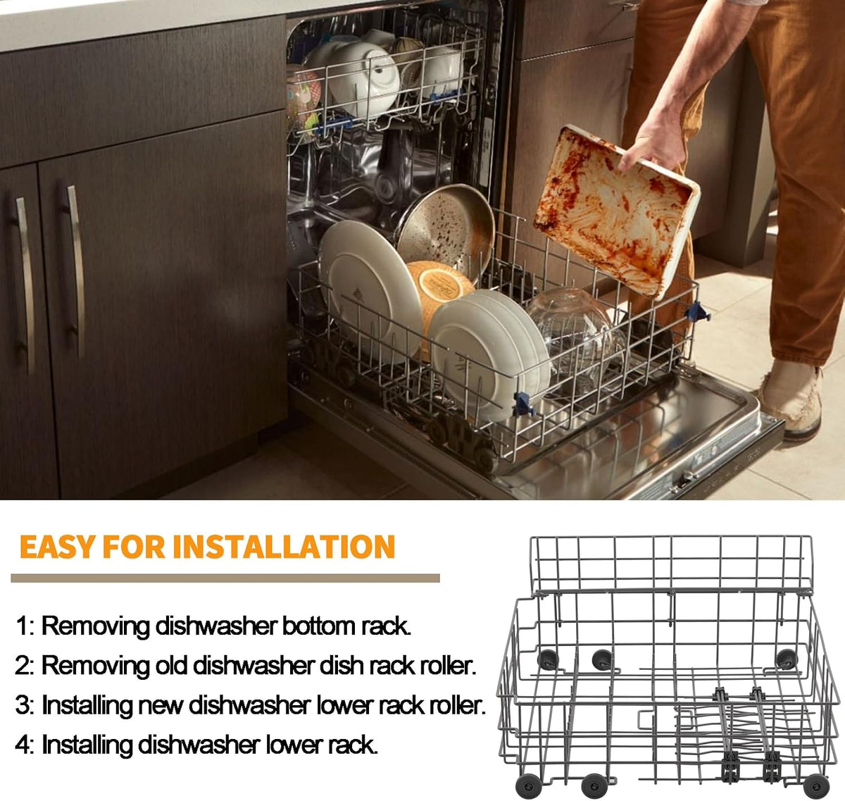 Upgraded WP99002780 Dishwasher Wheels Replacement Parts for Whirlpool Maytag Jennair Dishwasher Rack Lower Wheels Roller Whirlpool Dishwasher Dishrack Roller Basket Bottom Wheels 6Pcs