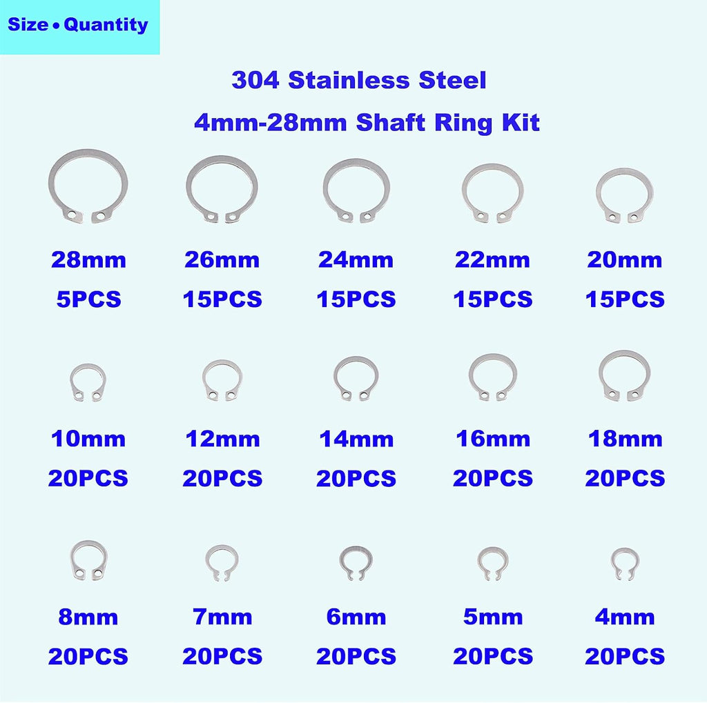 265PCS Metric 304 Stainless Steel C-Clips External Retaining Ring Kit