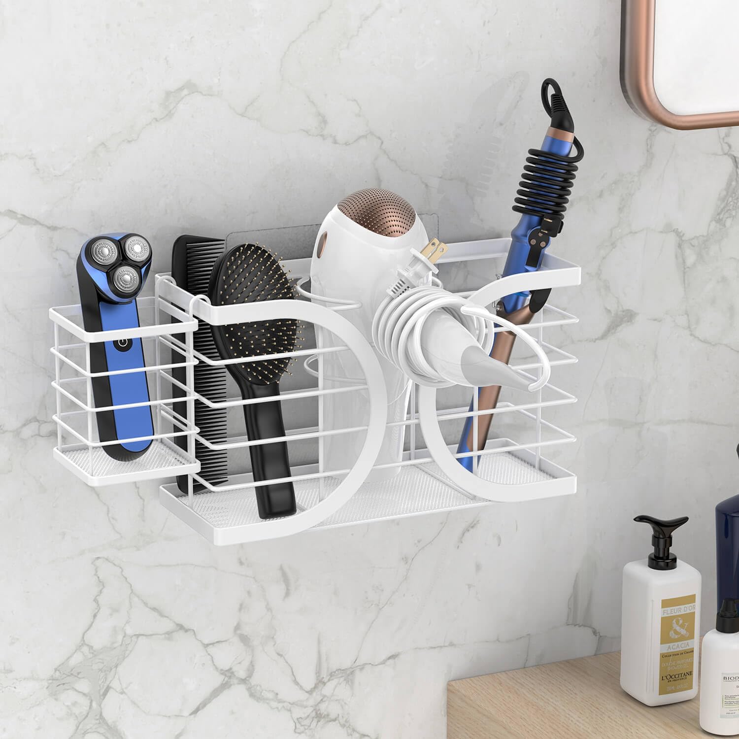 Hair Dryer Holder 3in1 Hair Tool Organizer/Wall Mounted,Cabinet Door or Desk-based Blow Dryer
