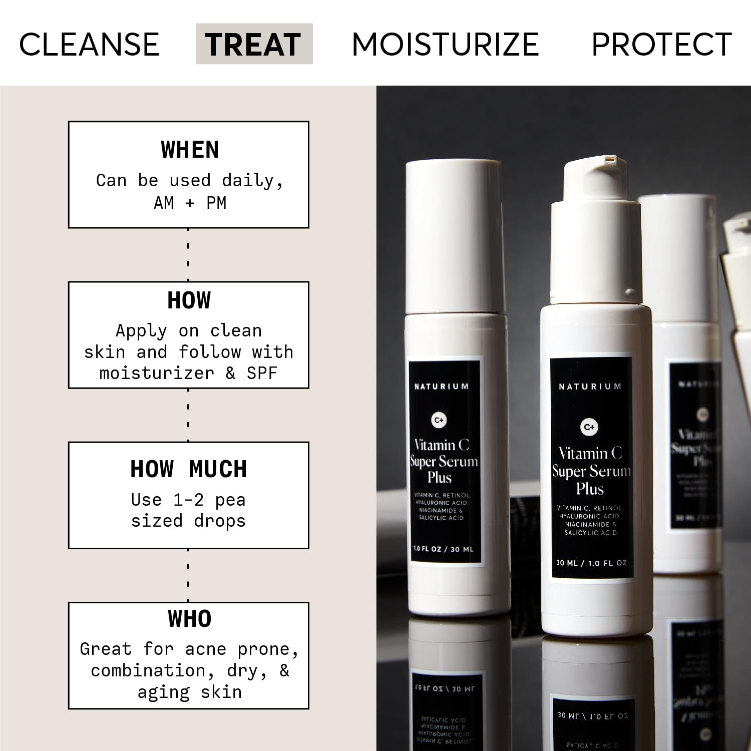 Vitamin C Super Serum Plus, Smoothing Face Care, plus Retinol, Hyaluronic Acid, Niacinamide & Salicylic Acid, 1 oz