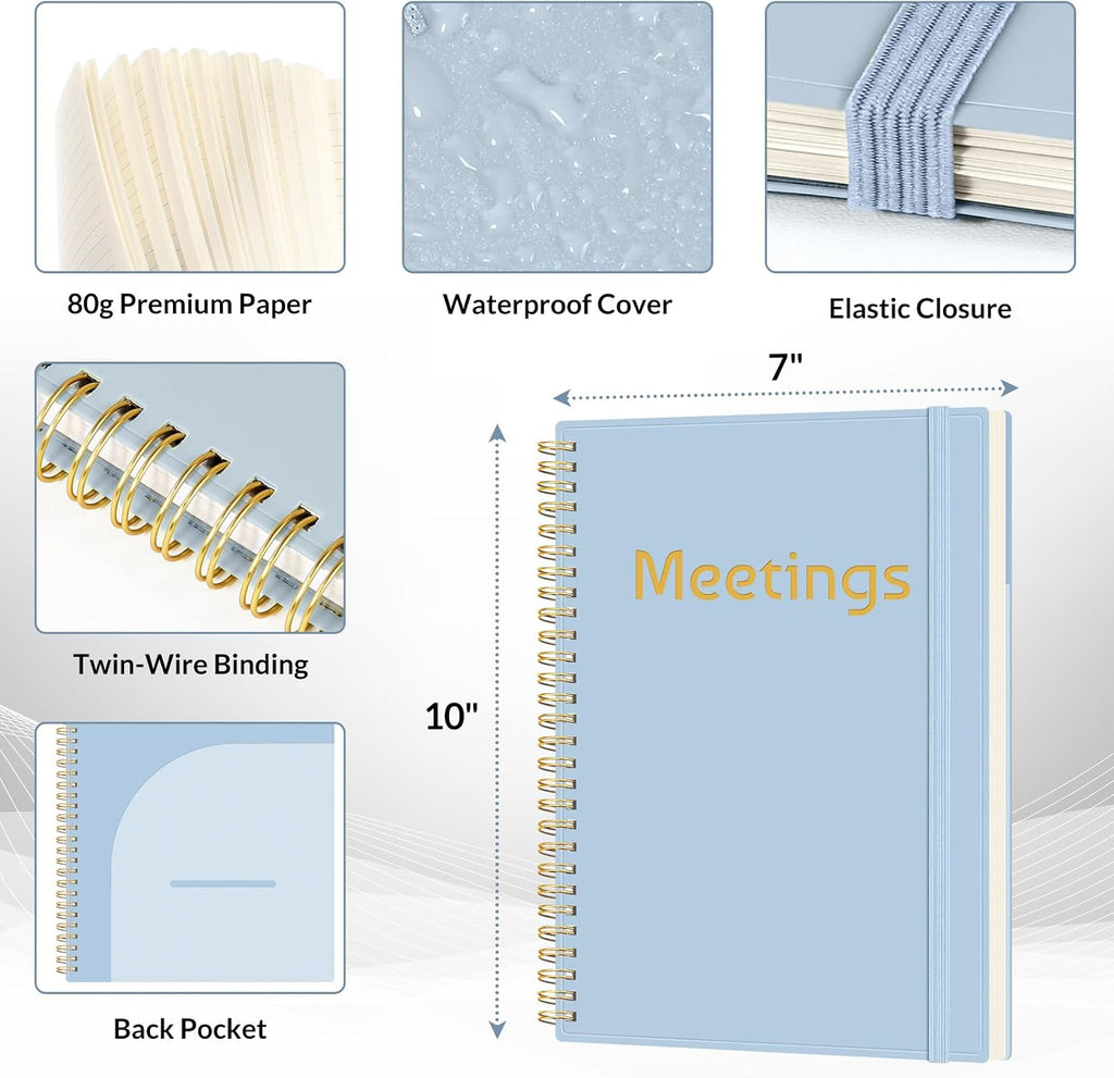 Half Meeting Half Note 7"x10" Notebook for Work – 140 Pages, B5 Size Project Planner for Women&Men, Minutes Organizer