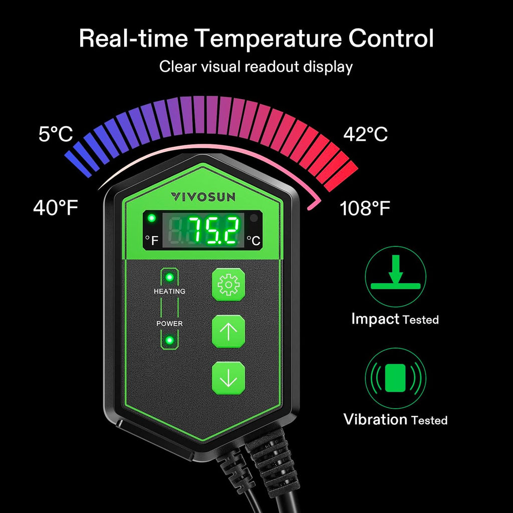 Digital Heat Mat Thermostat Controller, 40–108 ºF 1000W for Reptiles, Seedlings, Germination, Incubation and