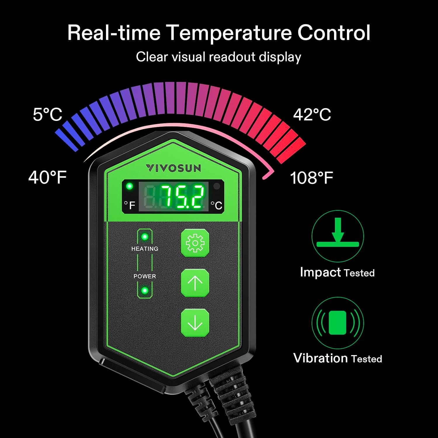 Digital Heat Mat Thermostat Controller, 40–108 ºF 1000W for Reptiles, Seedlings, Germination, Incubation and
