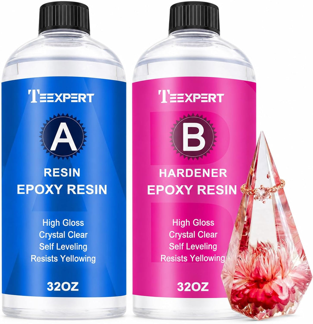 Epoxy Resin Crystal Clear: 64OZ Epoxy Resin kit Fast Curing Heat Resistant for Casting Coating Art DIY Craft Jewelry