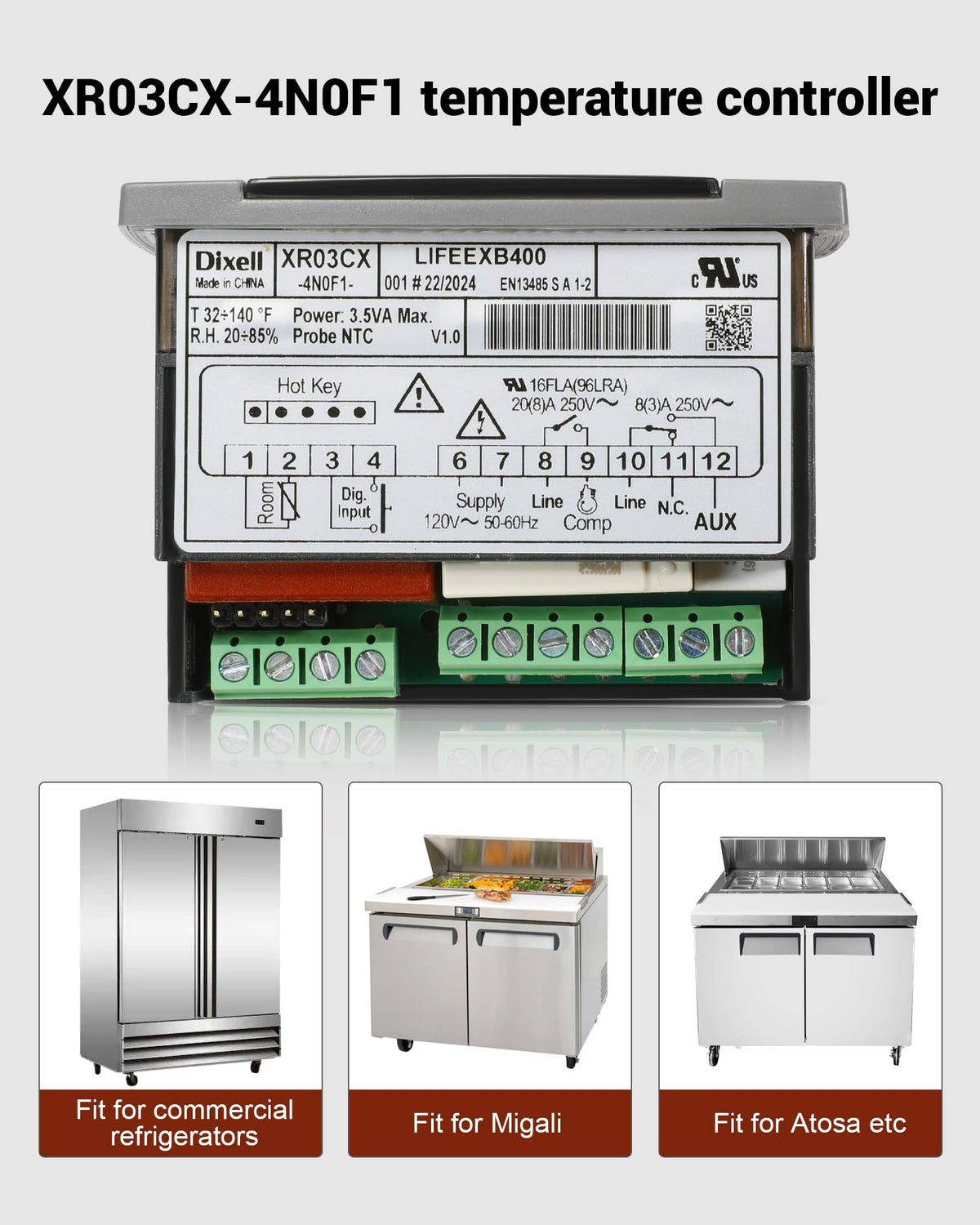Replace Dixell XR03CX-4N0F1 Temperature Controller for 120V 50-60hz