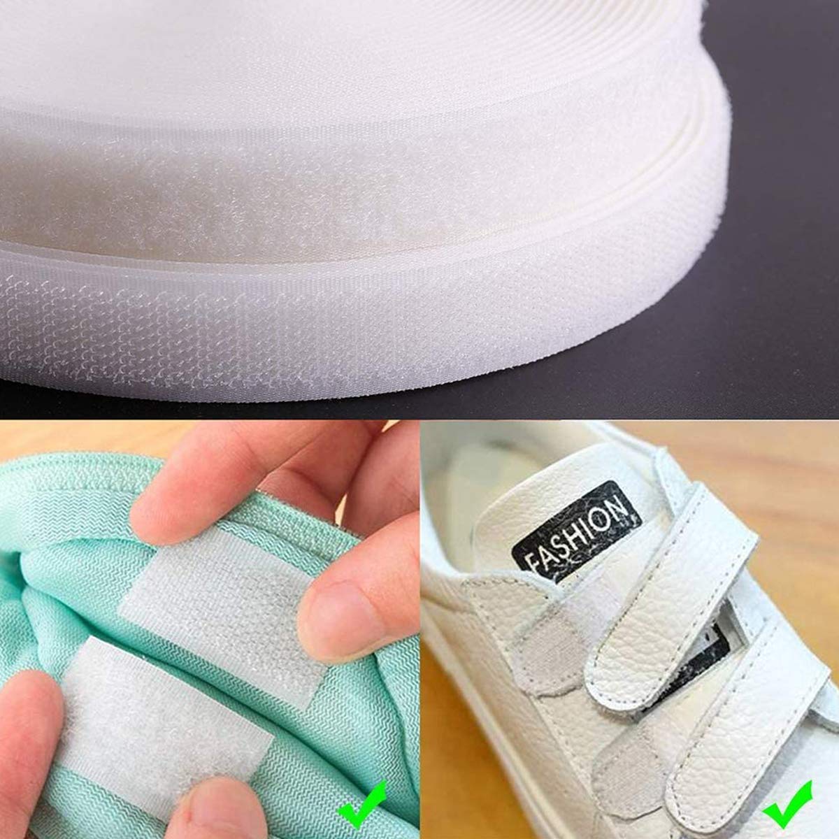 3/4 Inch Width Sew on Hook and Loop Tape, White, 37ft