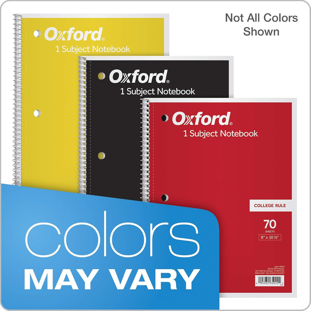 Spiral Notebook,1 Subject,College Ruled Paper,8 x 10-1/2 Inch,Color Assortment Design May Vary (65007),(Pack of 24)