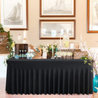 2 Pack Black Spandex Tablecloths for 4 ft Rectangle Tables, Wrinkle Free Fitted Table Covers 4 Foot StretchyTable