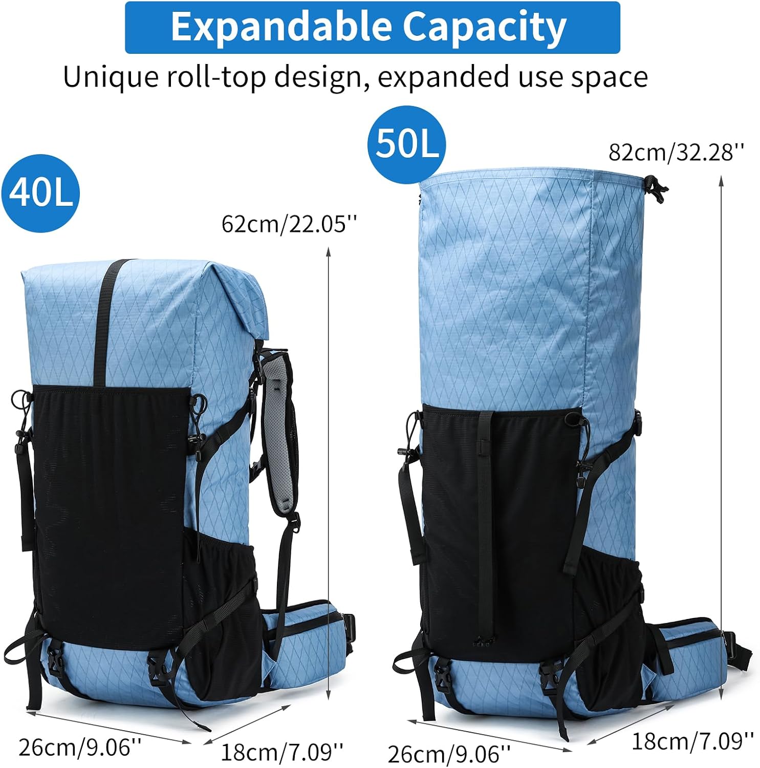Hiking Backpack,40L to 50L Extra Large Capacity Hiking Bag,Internal Frame Camping Backpack,Upgraded X-PAC Lightweight