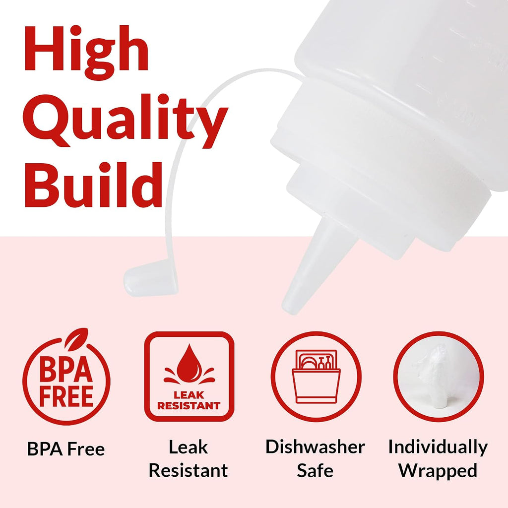 Plastic Squeeze Bottles, 24 oz. | 10 Pack | Clear w/Tethered Caps
