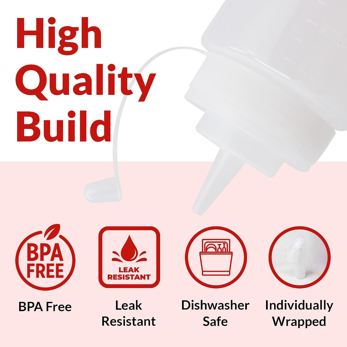 Plastic Squeeze Bottles, 24 oz. | 10 Pack | Clear w/Tethered Caps