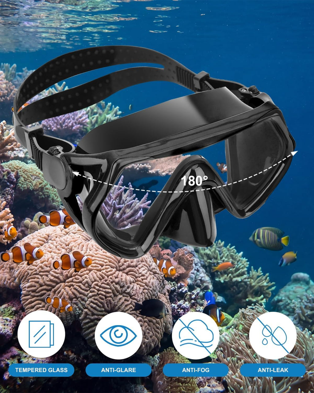 Snorkeling Gear for Adults, Dry Snorkel Mask Set, Scuba Diving Snorkle mask Set Adult, Panoramic Wide View Anti-Fog