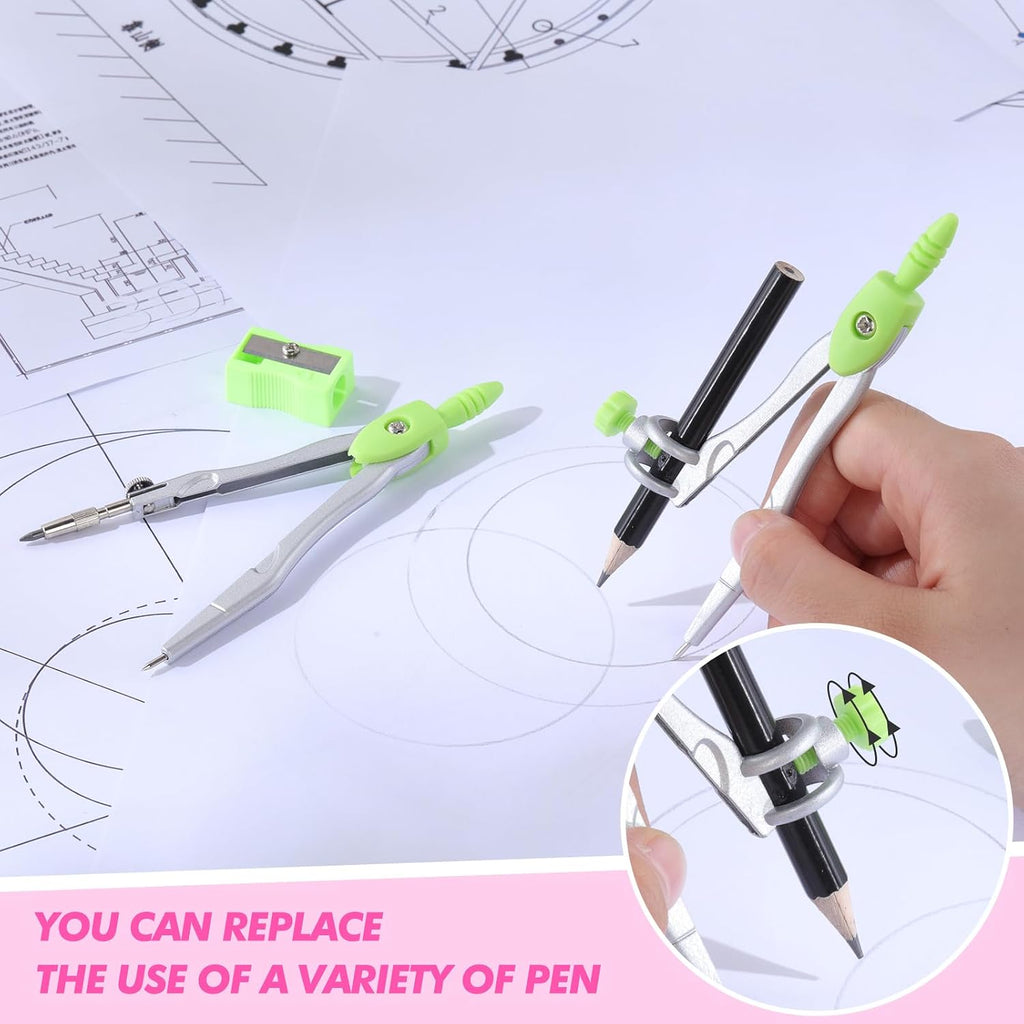 Math Geometry Set for Students 10 Pcs Compass Geometry Tools Kit Includes Protractor Compass Lead Refills Rulers
