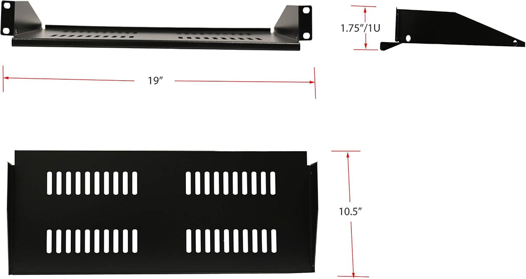 AEONS 1U Universal Server Shelf Rack Mount Vented Cantilever Center Mount Shelf 19" Server -10“ Depth Fixed Server Rack Cabinet Shelf-2 Pack