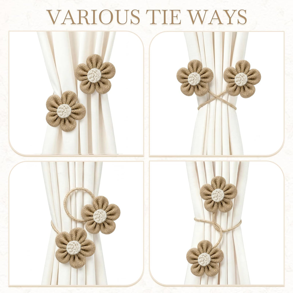 Curtain Tiebacks, Twisted Boho Curtain Holdbacks, Khaki, 2 Pcs