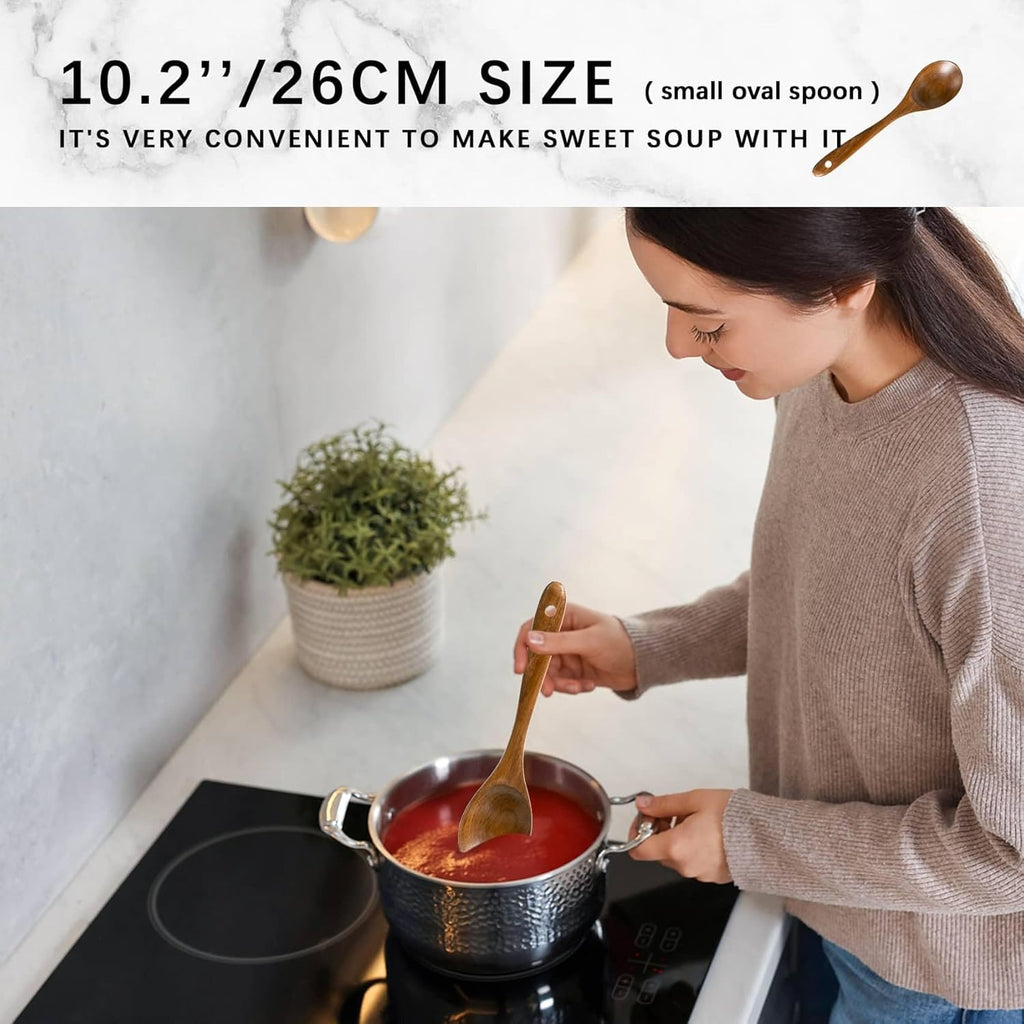 Wooden Spoons for Cooking, Nonstick Cooking Utensil Set with 10 Piece Acacia Wooden Spatulas and Spoons for Cooking