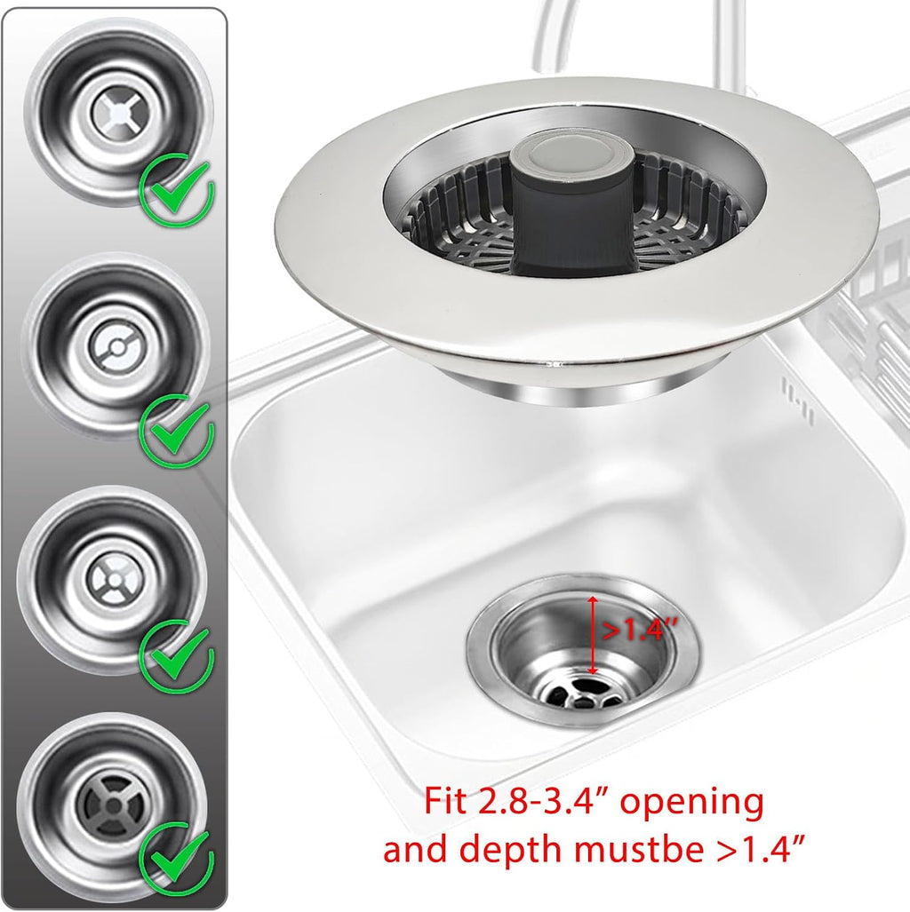 BAOLSLS 3 in 1 Kitchen Sink Stopper, Pop Up Kitchen Sink Drain Strainer