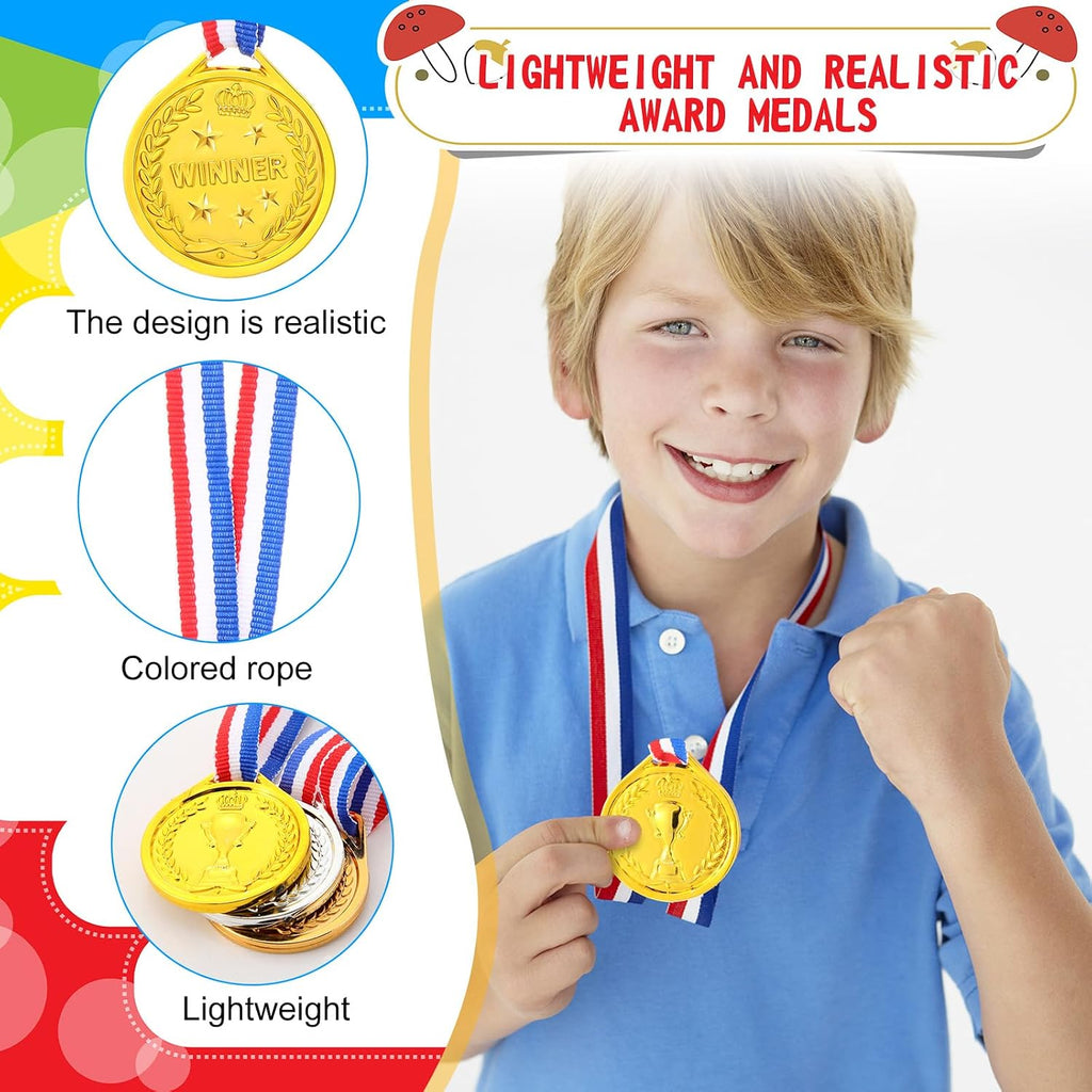 48 Pcs Gold Silver Bronze Plastic Medals for Kids Winner Award Medal Bulk 1st 2nd 3rd Place Prize Neck Ribbon for