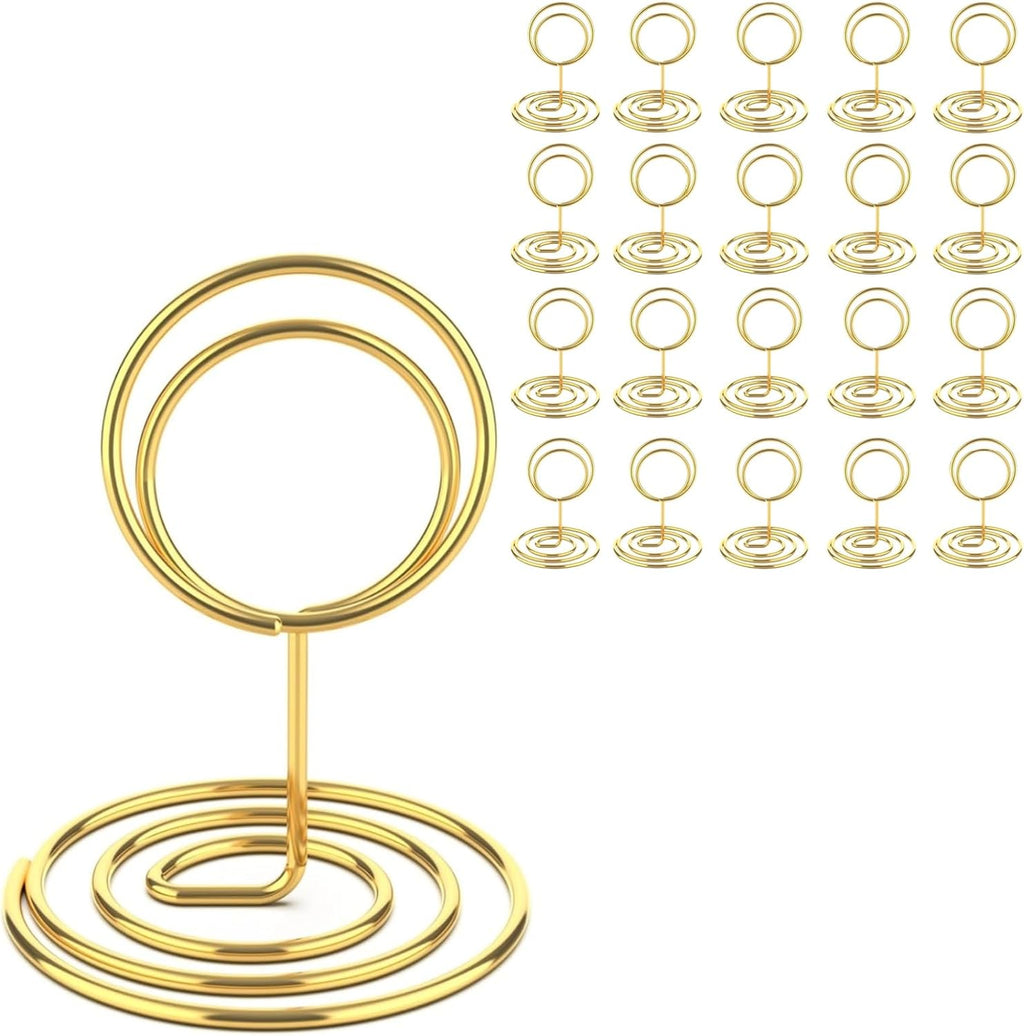 20 Pcs Gold Table Number Holders, 2.5-Inch Place Card Holders With Widened Base, Wire Photo Stands for Tables, Name