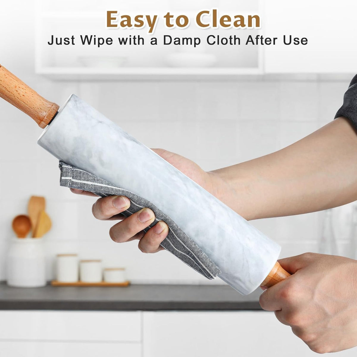 Marble Rolling Pin - 18.9" Marble Rolling Pins for Baking, Pastry, Pizza Dough & More - Polished Non-Stick Surface