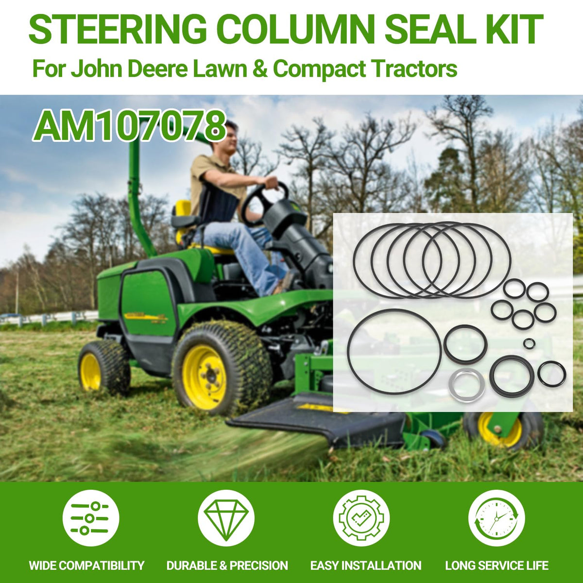 AM107078 Power Steering Control Unit Seal Kit Replacement for John Deere Lawn & Compact Utility Tractors, Fits 318