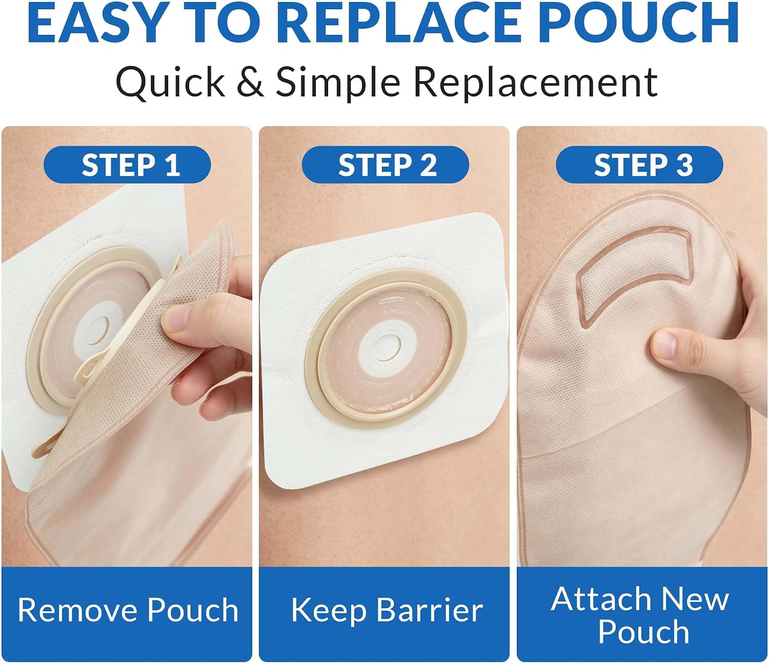 Ostomy Bags Two-Piece, Colostomy Ileostomy Supplies, Hydrocolloid Skin Barrier, Cut-to-Fit 1” to 2 1/4”, Locking Ring