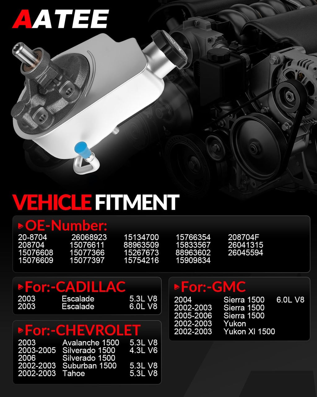 AATEE Power Steering Pump with Reservoir for:-Chevy Tahoe Silverado 1500