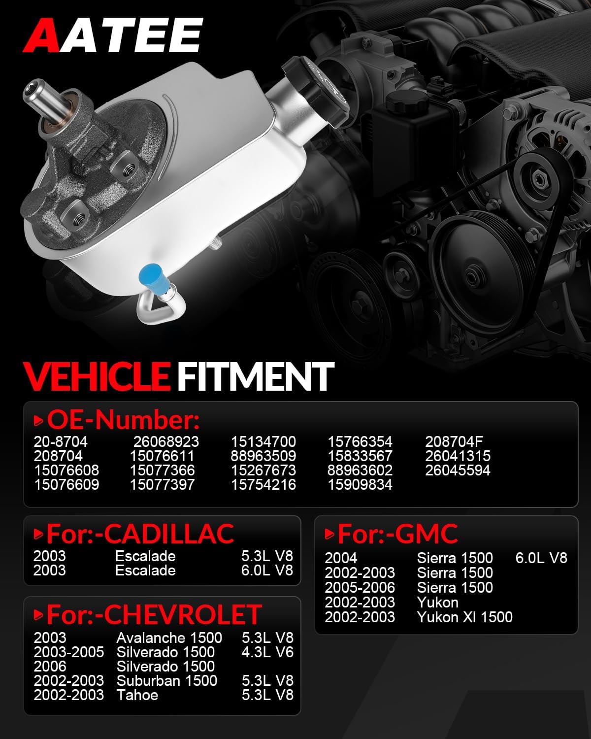 AATEE Power Steering Pump with Reservoir for:-Chevy Tahoe Silverado 1500