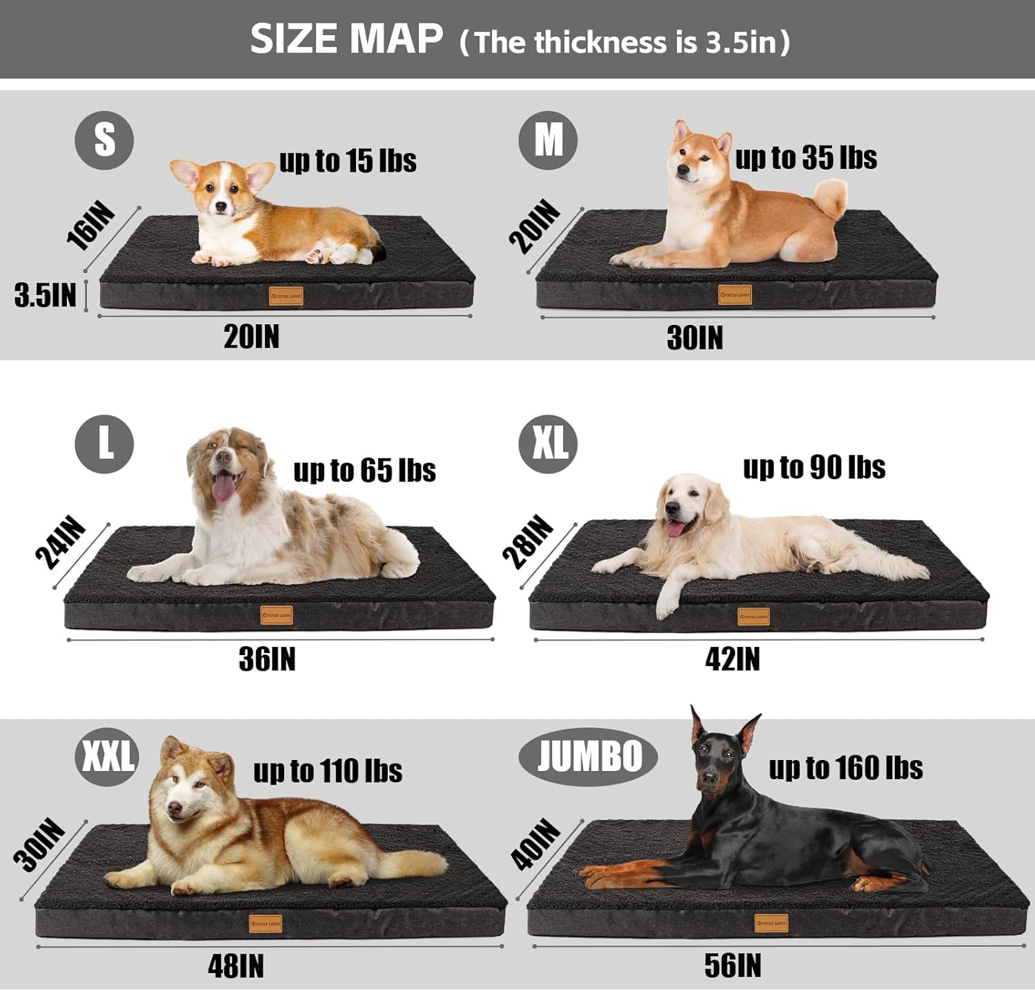 Orthopedic Dog Bed Large Sized Dog 36''X24'',Soft Waterproof Egg Crate Foam Medium Pet Crate Beds Mat with Removable