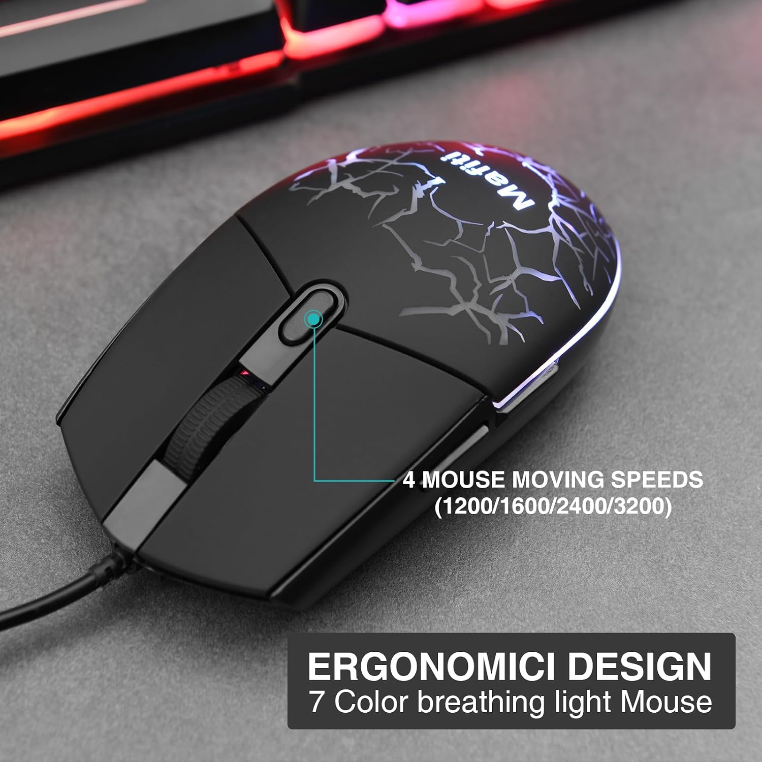 RK101 Computer Keyboard Mouse Combo Wired | RGB Backlit, USB Keyboard, PC Mac Laptop Desktop, Gaming Office