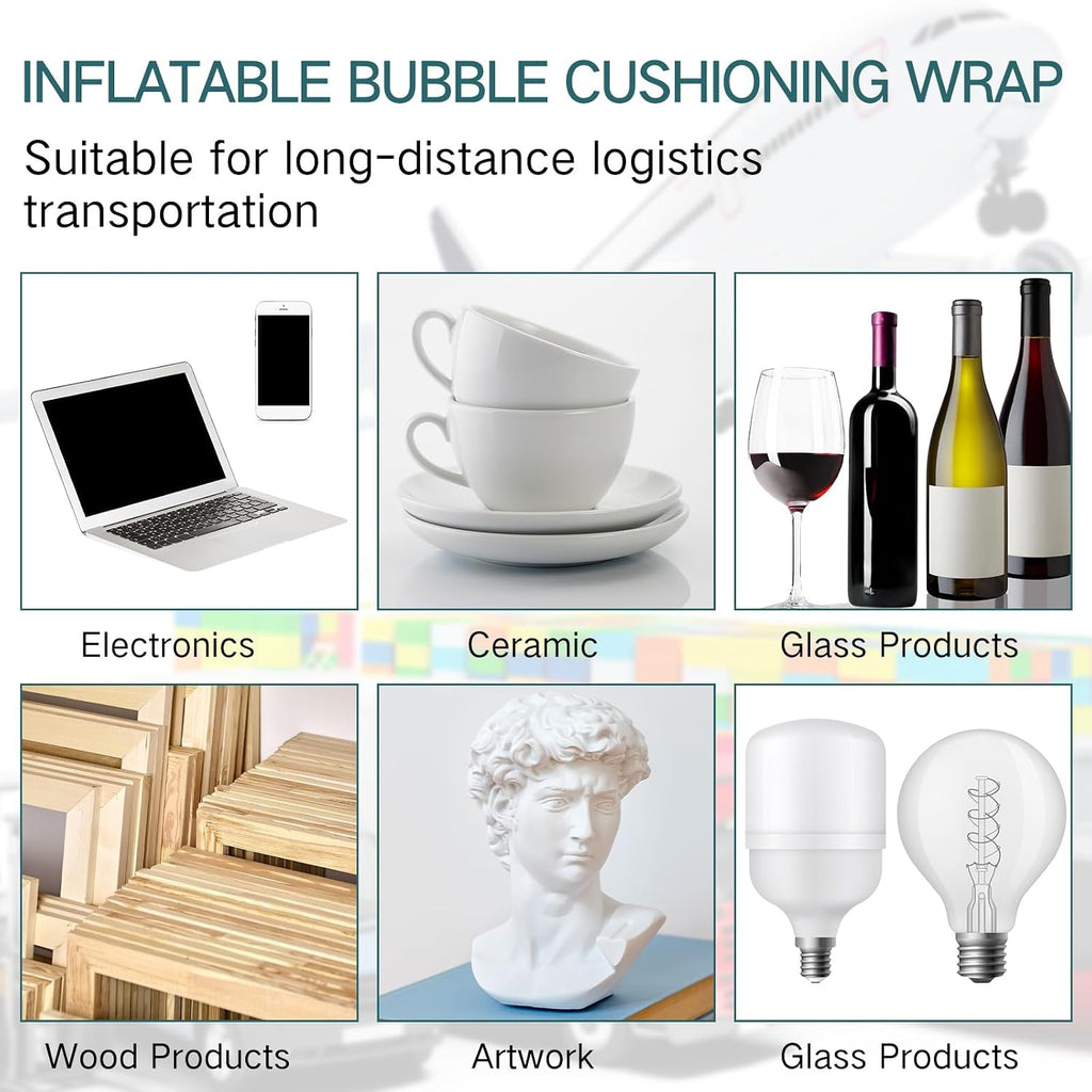 1 Rolls Inflatable Bubble Air Pillows, 12" x 175' Wrap with Pump