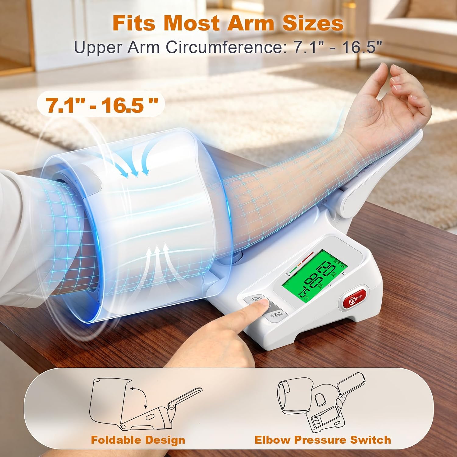 Barrel-Type Blood Pressure Monitor, One-Touch Upper Arm Blood Pressure Monitors for Home Use, Auto-Fit Wide Range